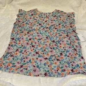 NEW Women's ELLE™ Flutter Sleeve Top Floral Print large Blouse Lightweight